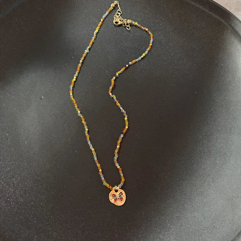 Vintage Natural Stone Pendant Necklace - Brown Geometric Long Leather Rope Chain Jewelry Gift for Women