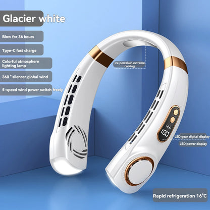 2024 Portable USB Halterneck Silent Bladeless Mini Fan – Handheld Multi-Function Electric Cooler