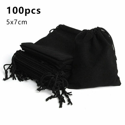 100pcs Velvet Drawstring Bags – Jewelry Gift Pouches for Wedding, Party, Sweets & Display (5x7/7x9/10x14cm)
