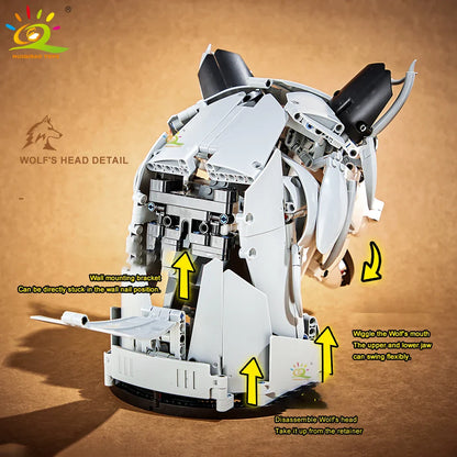 HUIQIBAO MOC Animal Head Building Blocks — Wolf, Deer & Eagle Wall Decor Sculpture Toy