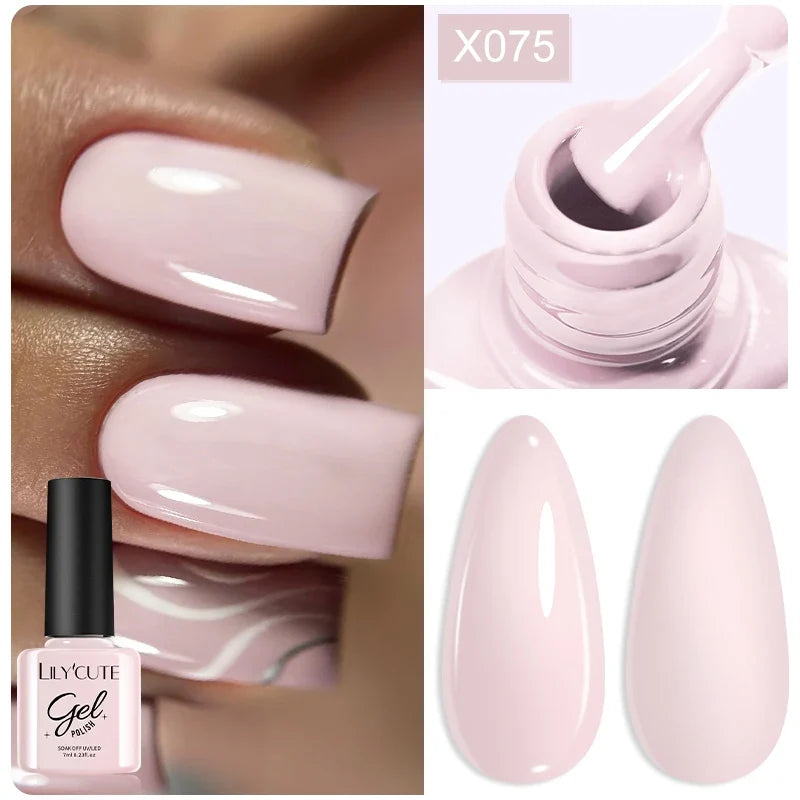 LILYCUTE Solid Color Gel Nail Polish 7ml - Semi-Permanent Soak Off UV LED Gel Varnish for Nail Manicure Art