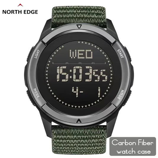 NORTH EDGE ALPS 45MM Men's Outdoor Sports Watch Waterproof Compass Metronome Carbon Fiber Case Nylon Strap