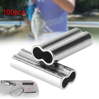 100PCS Fishing Crimping Sleeves - Single & Double Barrel Tackle Line Connectors