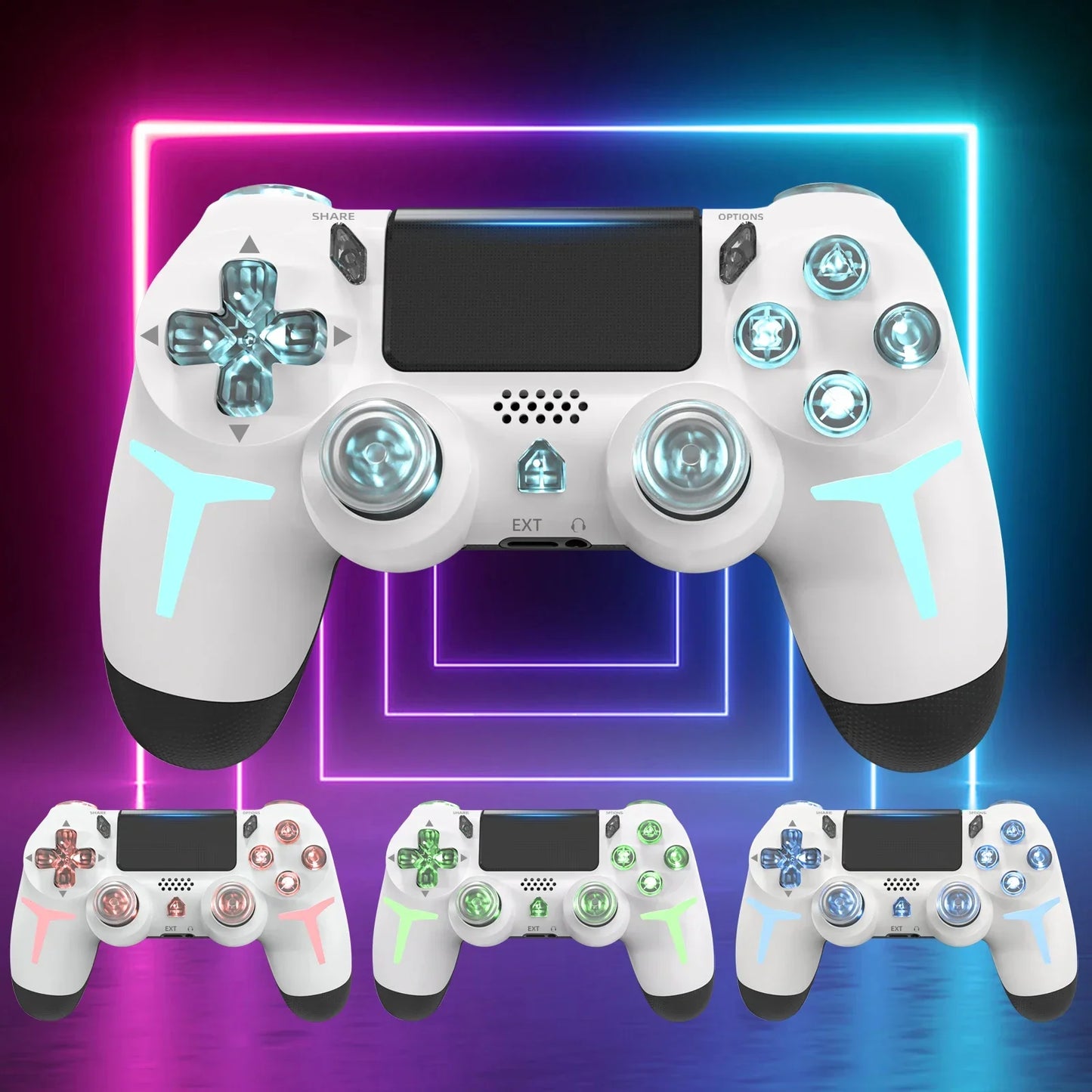 GAMINJA RGB Wireless Game Controller - Bluetooth Gamepad for PS4 PS3 PC with LED Lights, 6-Axis Gyro and Dual Vibration