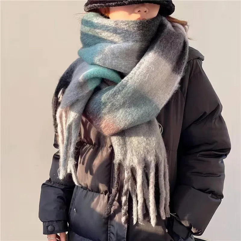 2025 Women's Winter Thick Cashmere Scarf – Warm Pashmina Shawl with Rainbow Tassels & Wraps