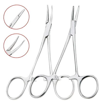 Stainless Steel Hemostatic Forceps - Locking Surgical Clamps with Curved & Straight Tip Pliers