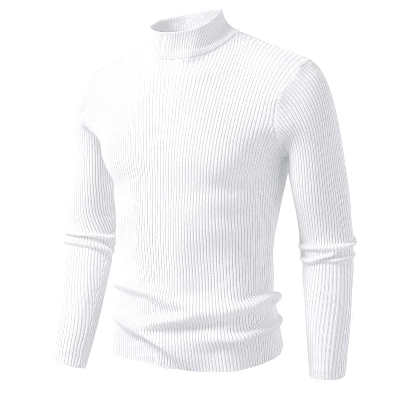 Men's Mock Neck Pullover Sweater - Striped High Neck Long Sleeve Winter Warm Casual Knitwear