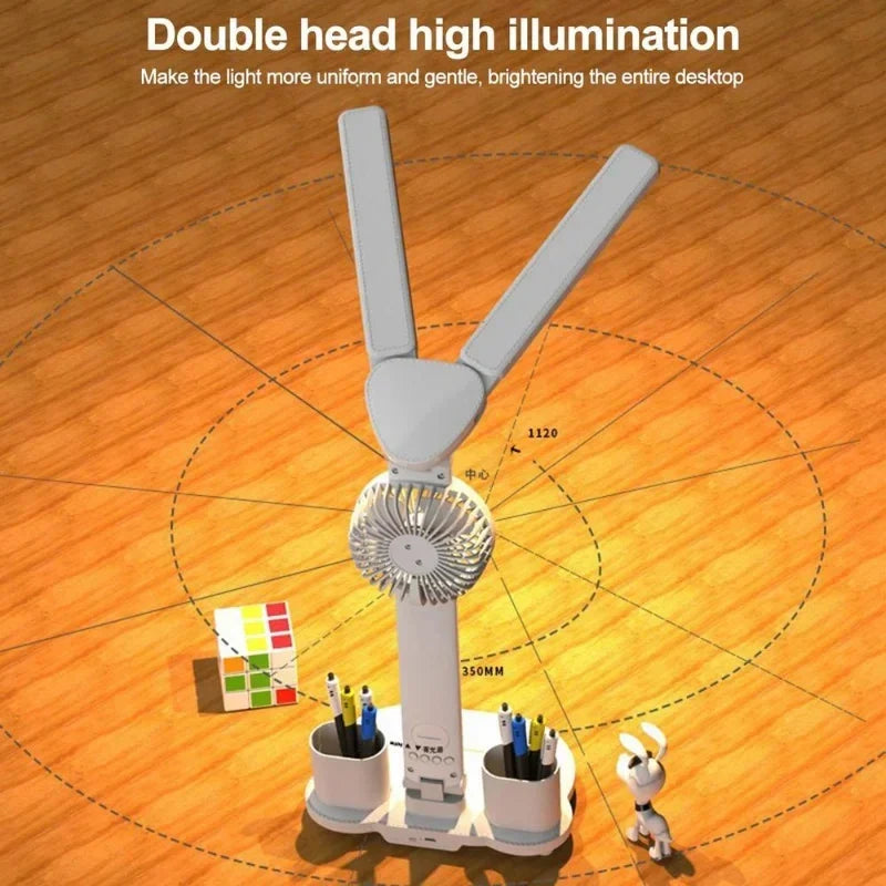 Rechargeable Table Lamp with Fan and LED Clock Display: Study Desk Lamp, Reading Light for LED Table Light