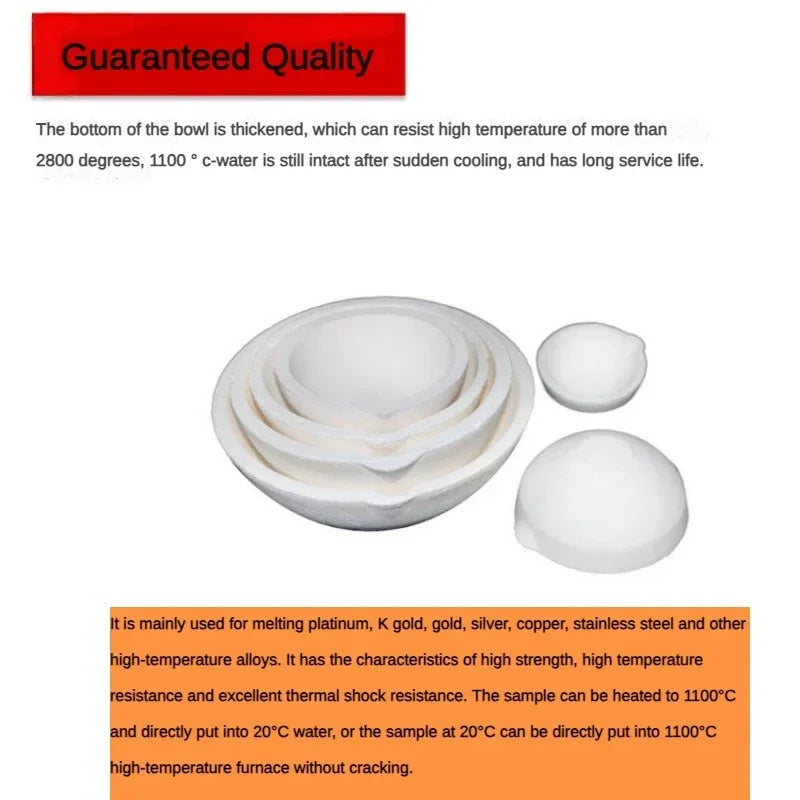 High Temperature Quartz Crucible Bowl 100g–5000g – Furnace Melting & Casting Tool for Gold & Silver Jewelry Refining