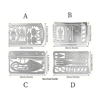 1/4PCS PSKOOK Survival Fishing Hook Card - Stainless Steel Multifunction Tool Card for Camping, Fishing & Outdoor Adventures