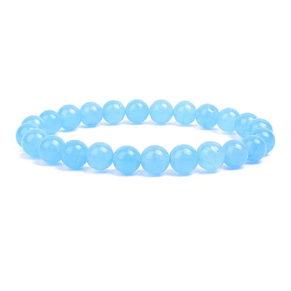 Natural Stone Bead Bracelet - Amethyst Crystal Quartz Aquamarine Jade Agate Elastic Bangle Jewelry for Women & Men