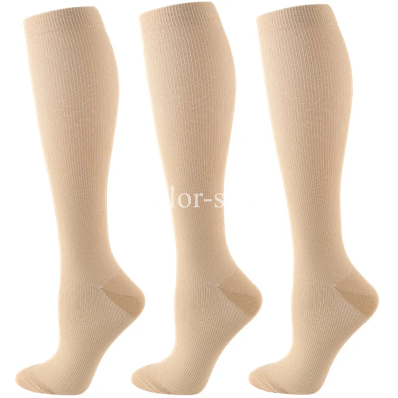 3 Pairs Knee High Compression Socks – Anti-Fatigue Support Stockings for Varicose Veins, Pain Relief & Sports Recovery (Men & Women)