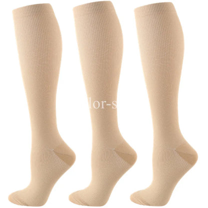 3 Pairs Knee High Compression Socks – Anti-Fatigue Support Stockings for Varicose Veins, Pain Relief & Sports Recovery (Men & Women)