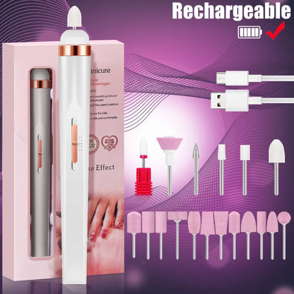YIKOOLIN 5-in-1 Electric Nail Drill - USB Rechargeable Portable Manicure & Pedicure Kit