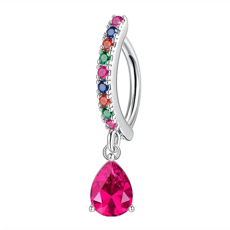 Stainless Steel Crystal Belly Button Ring - Fashion Drip Clicker Navel Piercing Jewelry for Women
