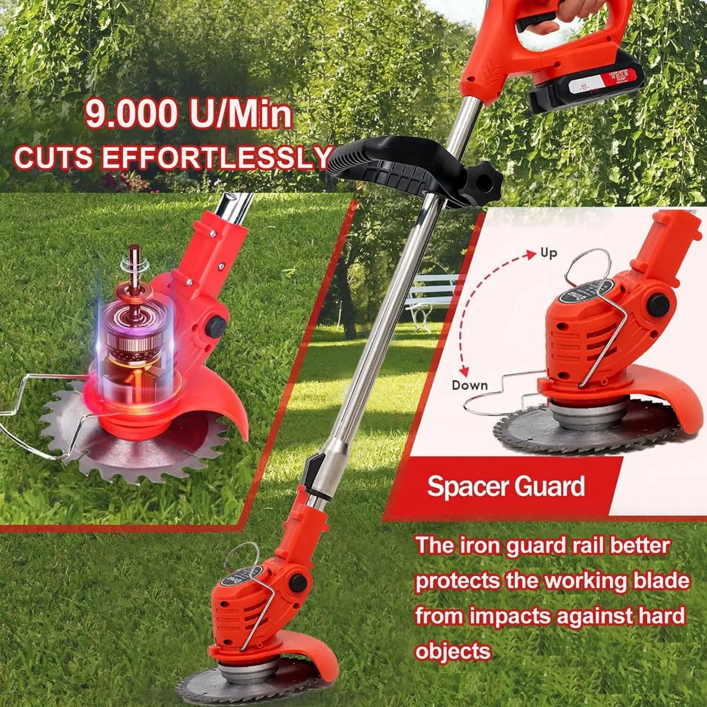 OUTIGO Cordless String Trimmer & Edger — 2×21V Battery Grass Trimmer with Blade Attachments