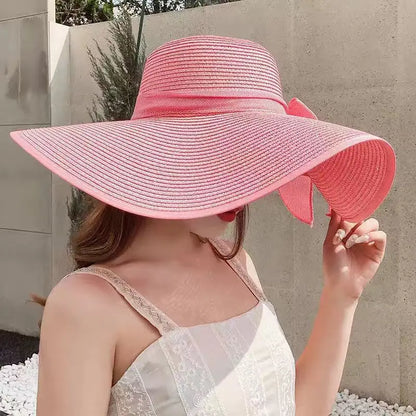 Wide Brim Straw Sun Hat - Summer Beach Travel Shade & UV Protection Hat