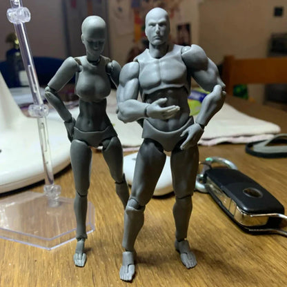 13cm Wooden Art Mannequin Figure – Male & Female Movable Body Drawing Model for Sketching, Painting & Anime Pose Reference