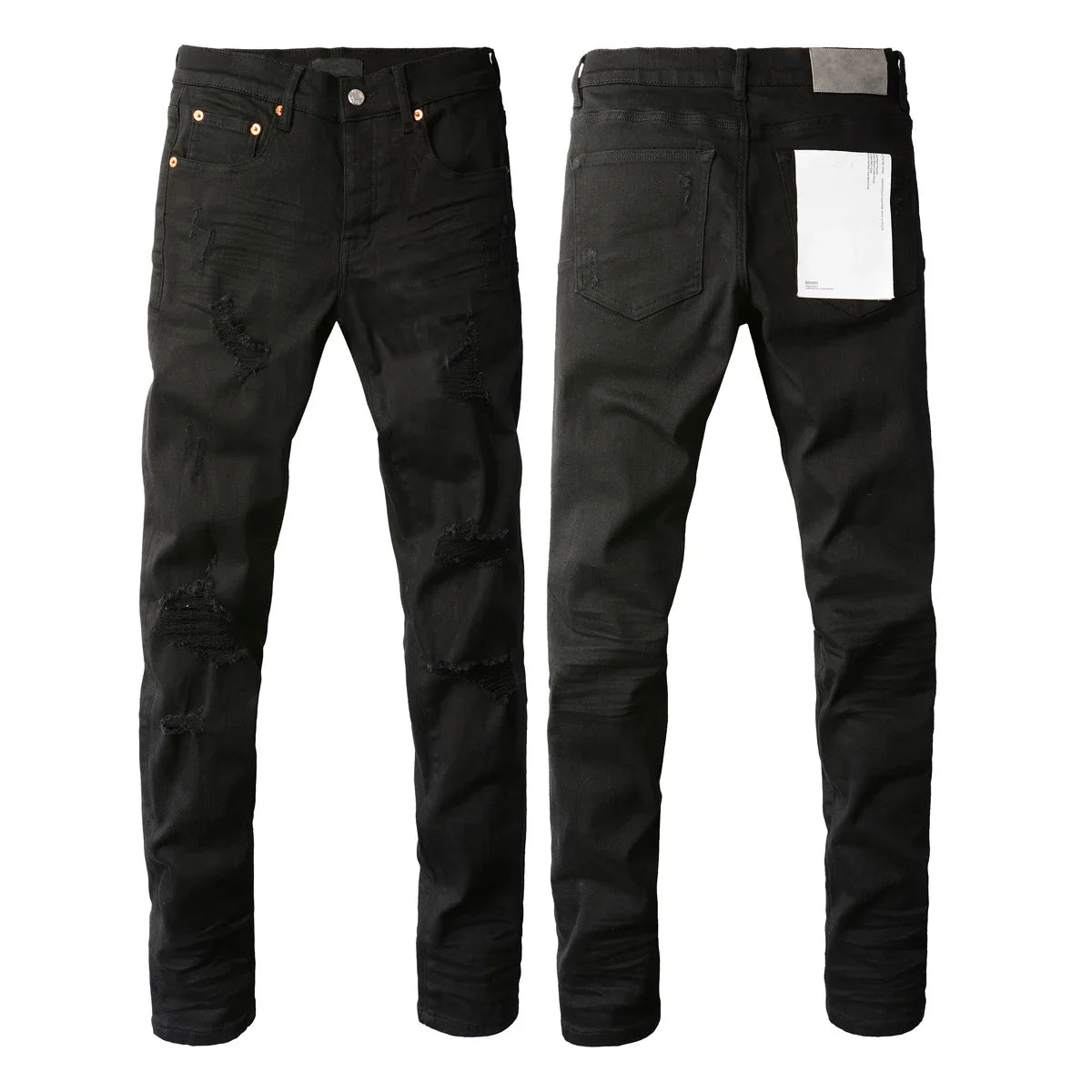 2025 Men’s High Street Ripped Skinny Jeans — Low Rise Blue Distressed Denim Fashion Repair Trousers 9003