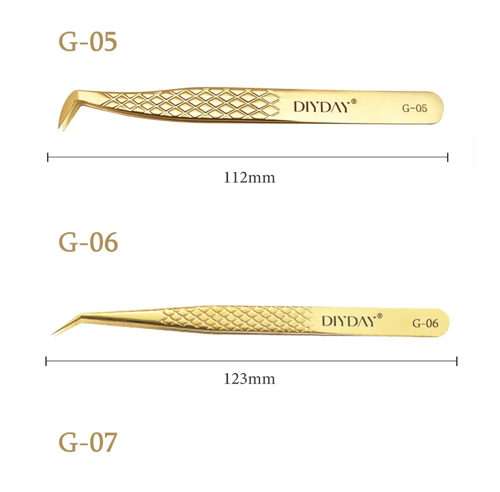 DIYDAY Anti-Slip Eyelash Tweezers — Stainless Steel Precision Fiber Tip for Eyelash Extensions & Makeup Tools