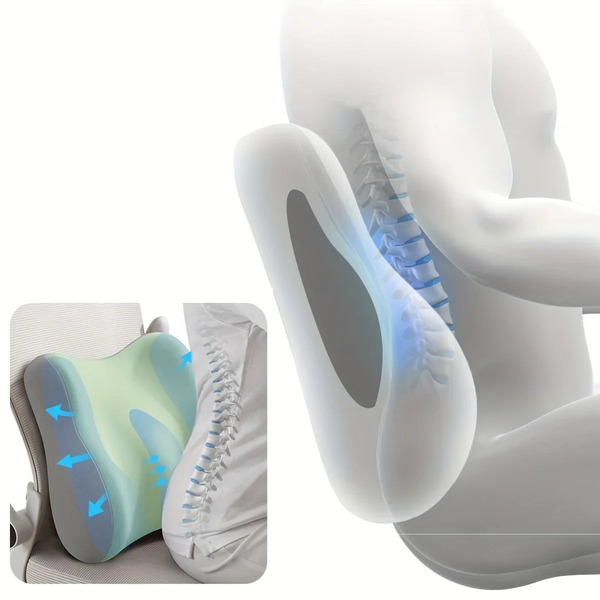 Memory Foam Seat Cushion - Lumbar Support Pad for Car, Office Chair & Desk Use