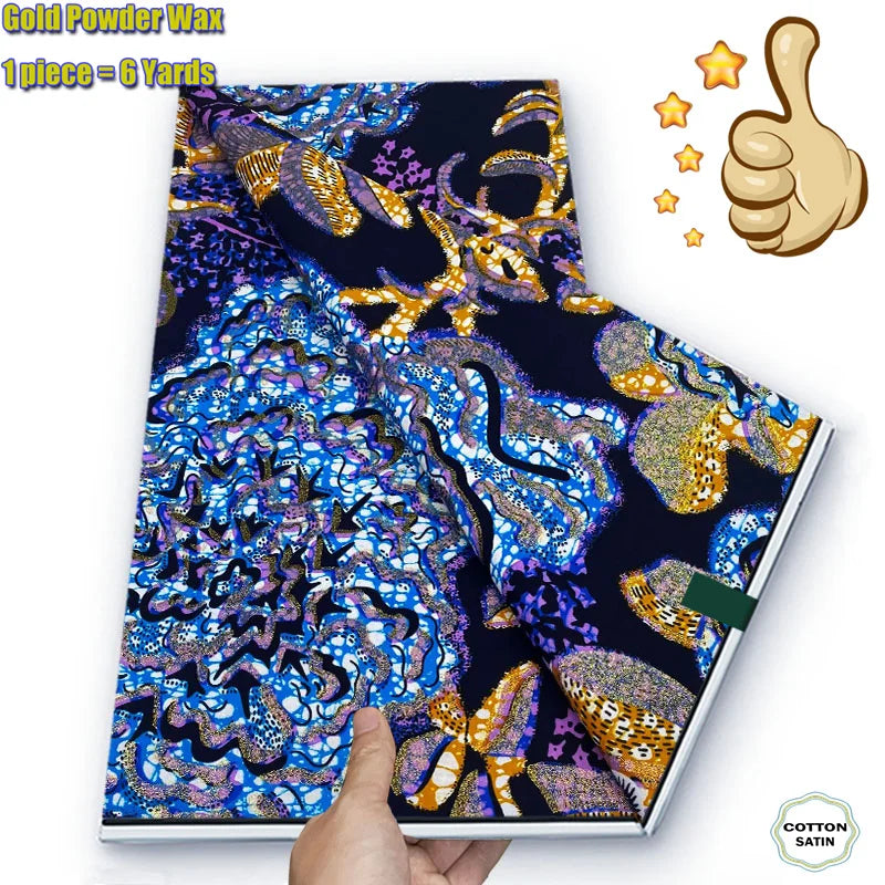 African Grand Golden Wax Fabric - Glitter Gold Ankara Pagne Batik Print Soft Cotton Fabric