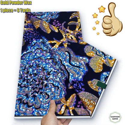 African Grand Golden Wax Fabric - Glitter Gold Ankara Pagne Batik Print Soft Cotton Fabric
