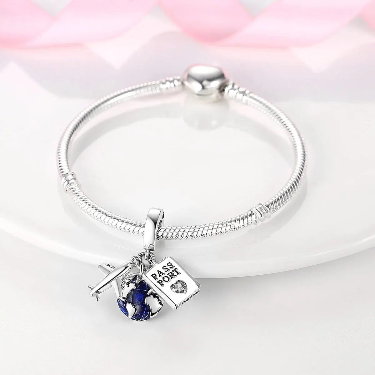 MULA Silver-Plated Sunflower & Four-Leaf Clover Dangle Charms - DIY 3MM Snake Chain Bracelet