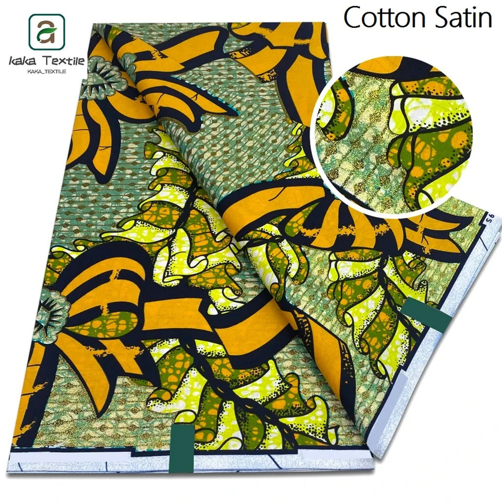 New Grand African Wax Fabric - 6 Yards Cotton Ankara Batik Pagne with Golden Shine Finish for Dresses & Sewing