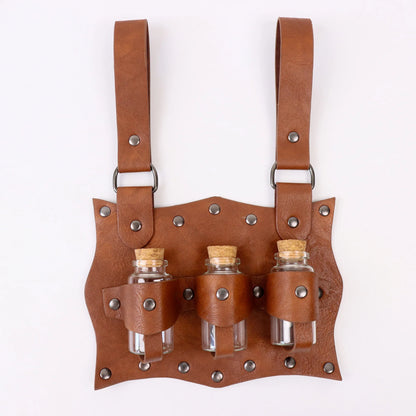 Renaissance Costume Belt Set – Leather Pouch with 3 Potion Bottles, Medieval Festival & Halloween Waist Accessories