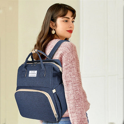 Foldable Diaper Bag with Changing Station – Large Capacity Mommy Backpack with Insulated Pocket, Multifunctional Baby Travel Bag with Bed & Double Shoulder Straps
