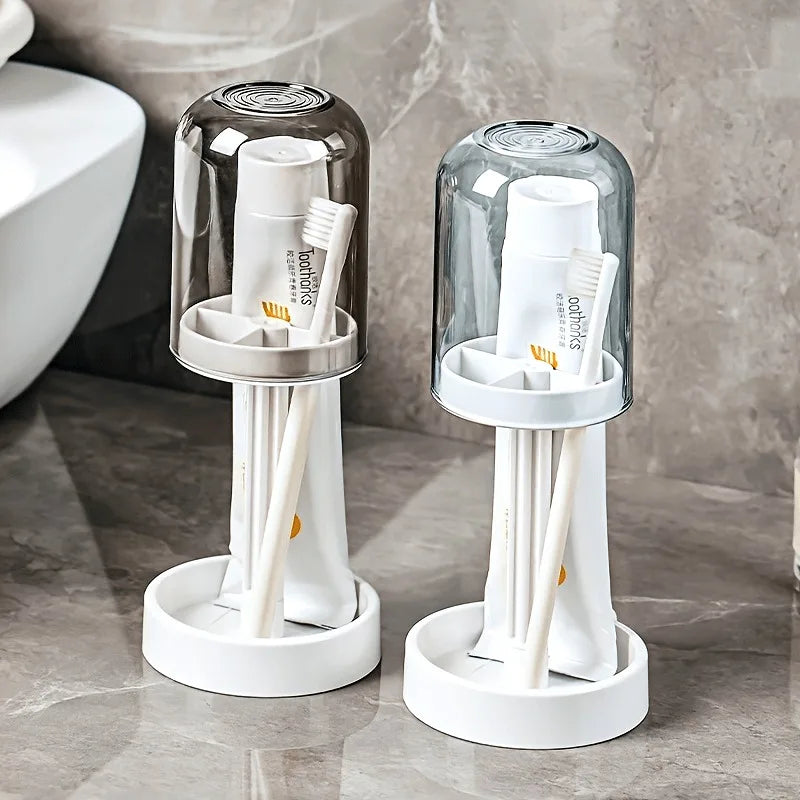 Multifunctional Plastic Toothbrush & Toothpaste Holder – Dustproof, Drainage Design for Home Use