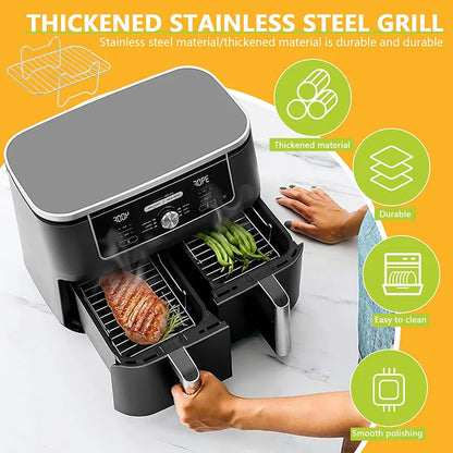 Rectangle Air Fryer Rack Set – Compatible with Ninja DZ201/DZ401, Double Basket Grill & Baking Racks