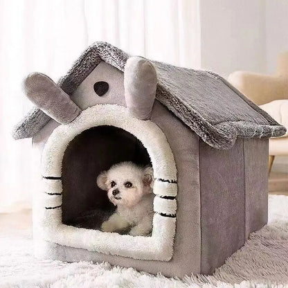 All Season Dog House Bed - Removable Washable Warm Pet Cave for Small Dogs and Cats