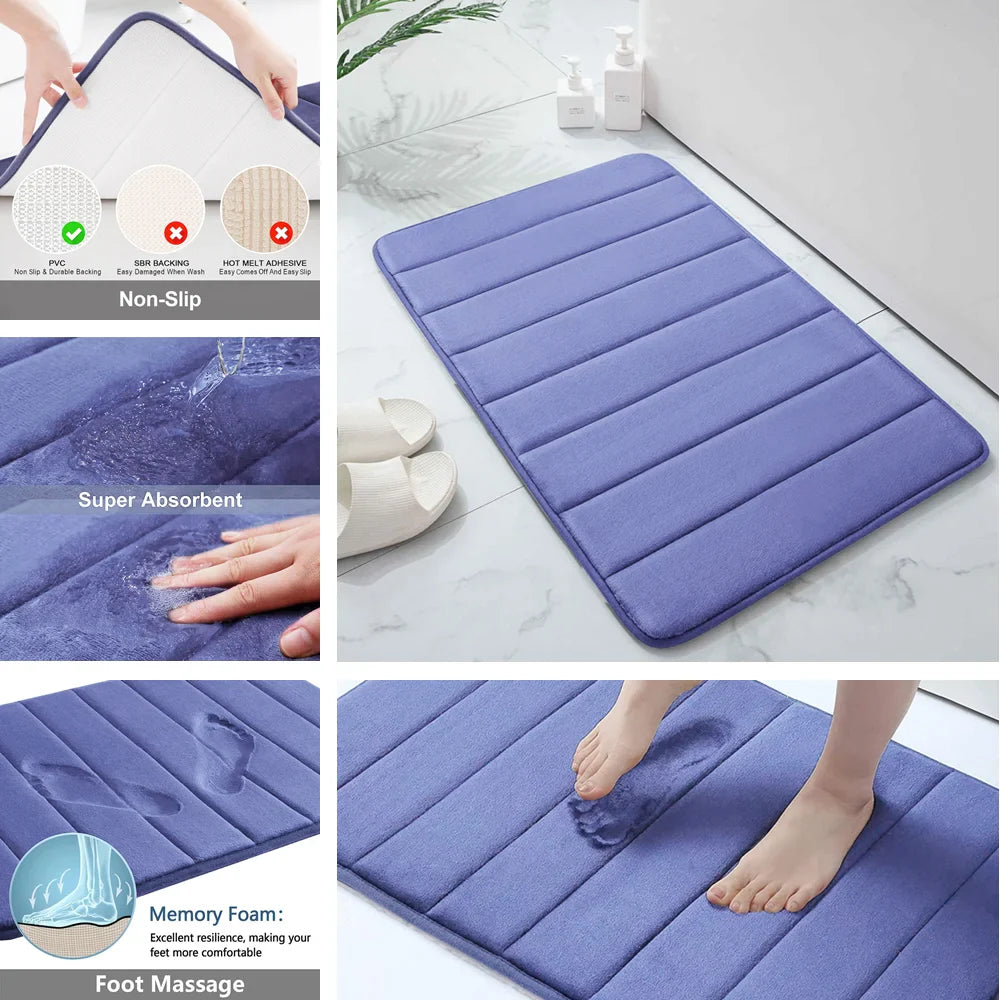 Super Absorbent Memory Foam Bath Mat - Non-Slip Bathroom Rug, Bathtub Side Floor Rug, Shower Room Doormat