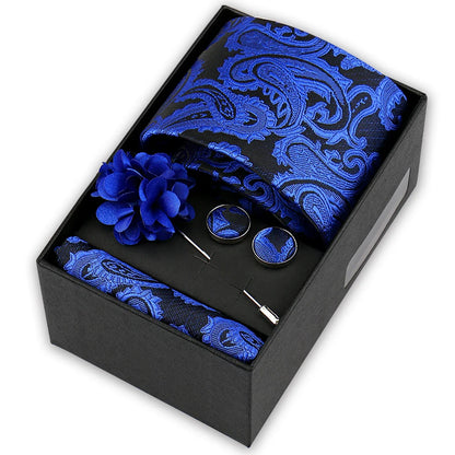 Men’s 4-Piece Tie Set Gift Box - Elegant Necktie with Handkerchief, Cufflinks & Brooch for Business, Wedding & Suit Accessories