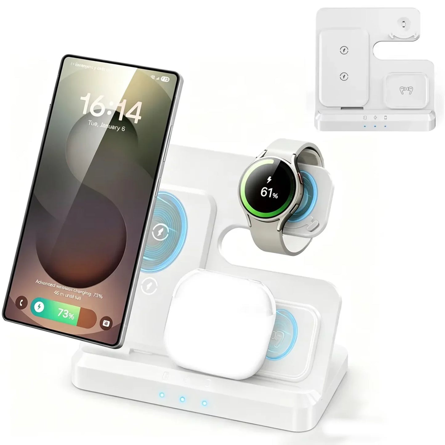 4-in-1 Wireless Charging Station - Alarm Clock Stand for Samsung Galaxy S26/S25, Galaxy Watch, Buds & Fast Charging Accessories