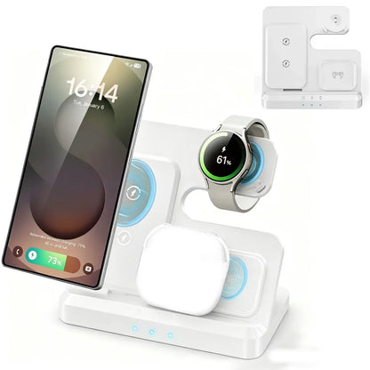 4-in-1 Wireless Charging Station - Alarm Clock Stand for Samsung Galaxy S26/S25, Galaxy Watch, Buds & Fast Charging Accessories