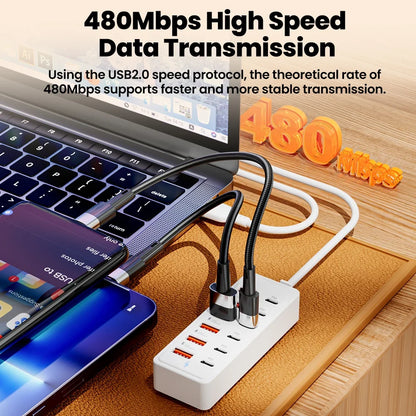 12-in-1 USB Charging Station - Fast Desktop Power Strip with USB Hub Adapter & 1M Cord for Home Office