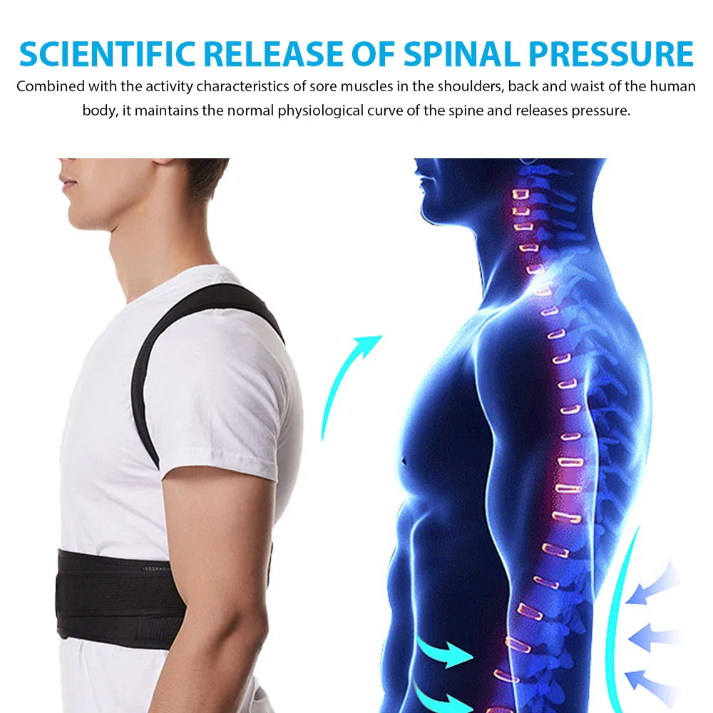 Adjustable Back Brace Posture Corrector Belt – Lumbar & Shoulder Support for Men & Women, Improve Scoliosis
