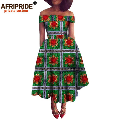 Women’s African Ankara Off-Shoulder Dress - Traditional Print Fashion Attire for Special Occasions
