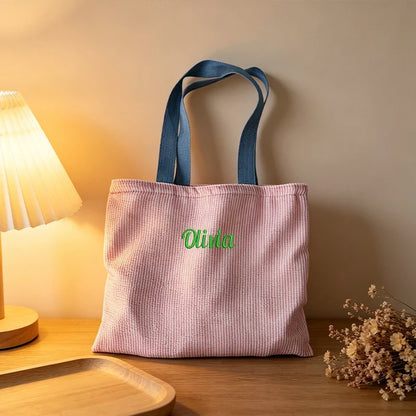 Striped Canvas Shoulder Bag - Custom Embroidered or Standard Back-to-School Tote