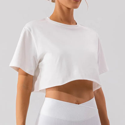 Women’s Sport Crop Top T-Shirt – Cotton Y2K Yoga Running Tee, Short Sleeve Breathable Summer Casual O-Neck Hip Hop Workout Top