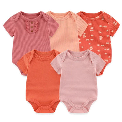5PCS Newborn Baby Bodysuit Set - Soft Cotton Unisex Baby Clothes with Cartoon Print for Boys & Girls