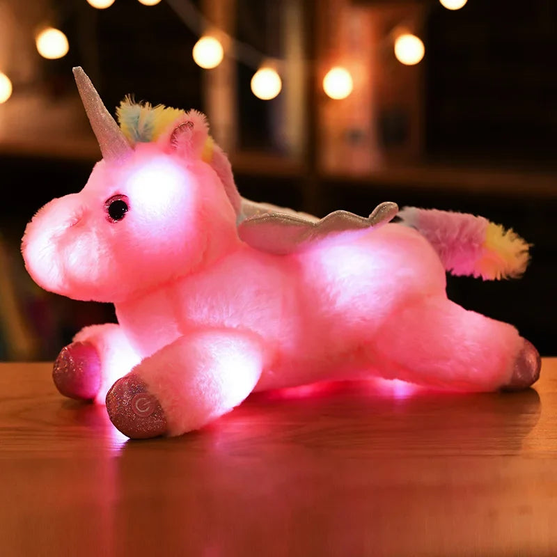 Glowing Unicorn Plush Pillow 38cm - Soft LED Luminous Stuffed Toy Gift for Kids Girls
