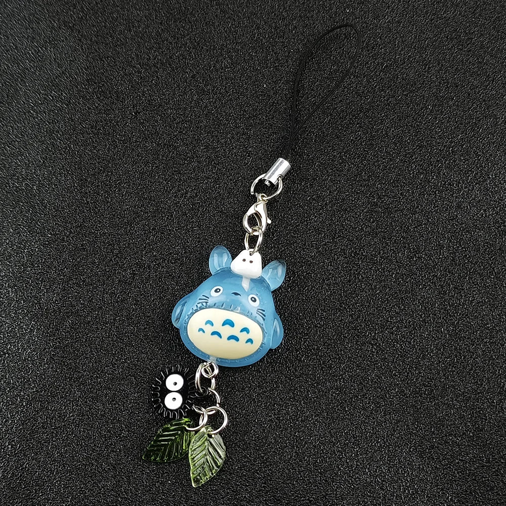 Kawaii Totoro Phone Charm - Blue Animal Soot Sprite Anime Pendant Keychain for Y2K Bags & Gifts