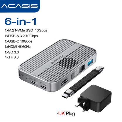 Acasis Magnetic M.2 NVMe SSD Enclosure - 10Gbps USB-C Docking Station with HDMI 4K60Hz, SD/TF & PD 100W Support