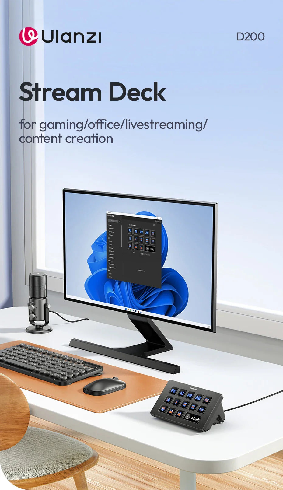 Ulanzi D200 Live Streaming Controller – 13 LCD Keys for Vlog, Content Creation, Photo & Video Editing, Gaming, Office Work