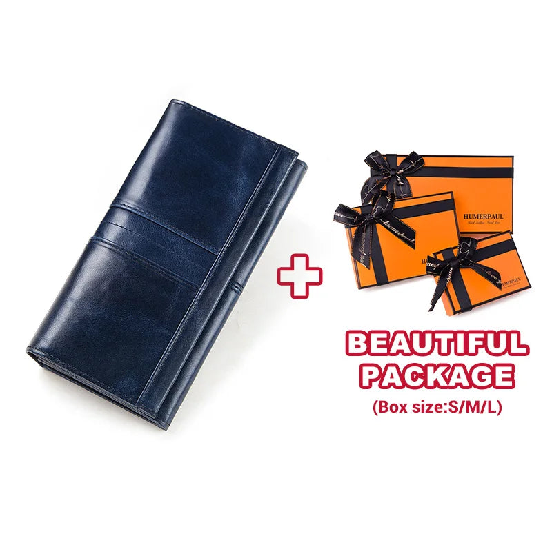 Women's Genuine Leather Clutch Wallet – RFID Blocking Phone Purse with Zipper Pocket