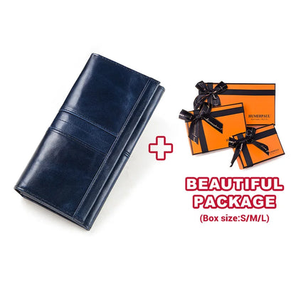 Women's Genuine Leather Clutch Wallet – RFID Blocking Phone Purse with Zipper Pocket